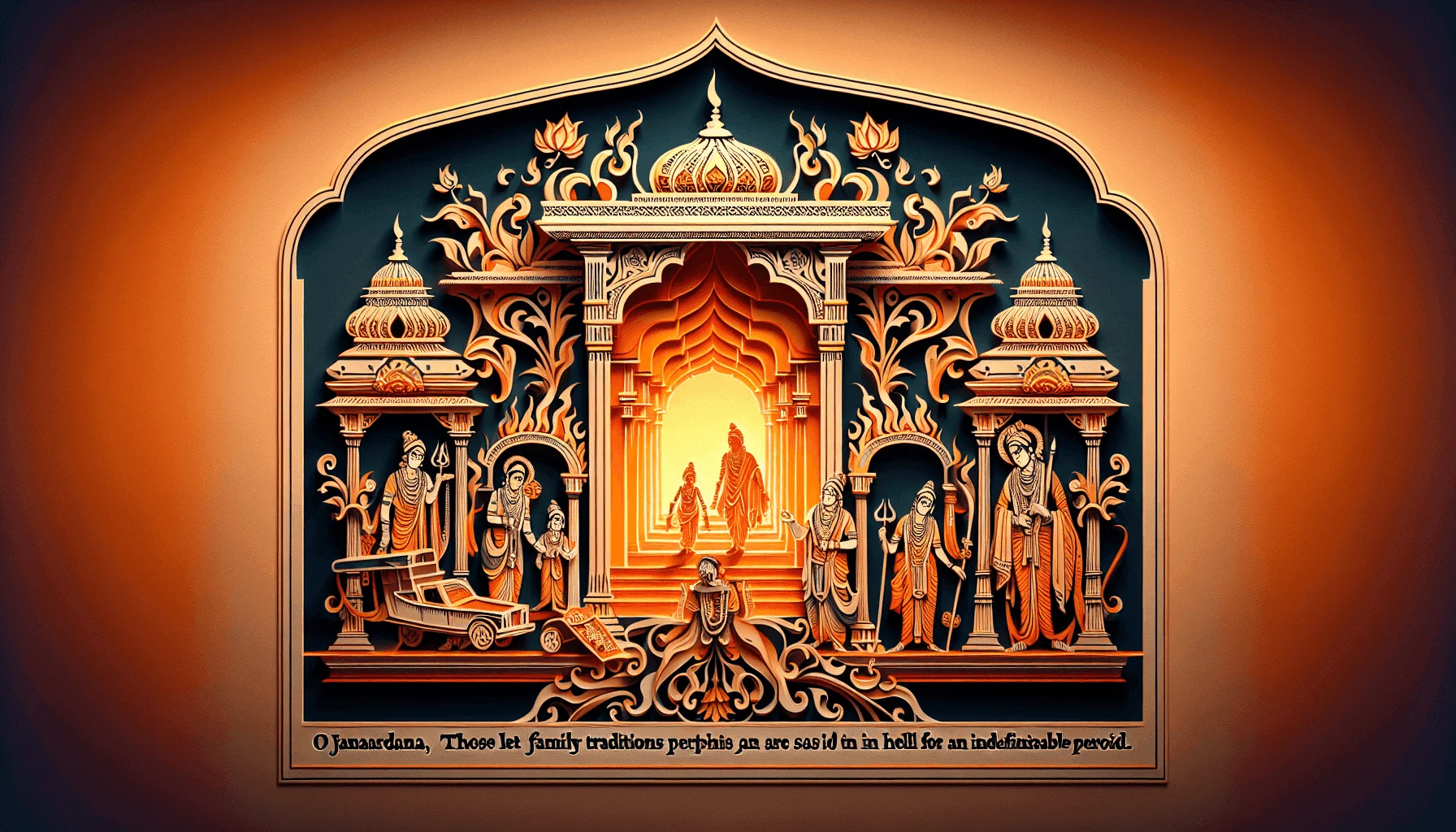 Arjuna Visada Yogah - O Janardana, we have heard from the learned that those whose family traditions are destroyed dwell in hell for an indefinite period.