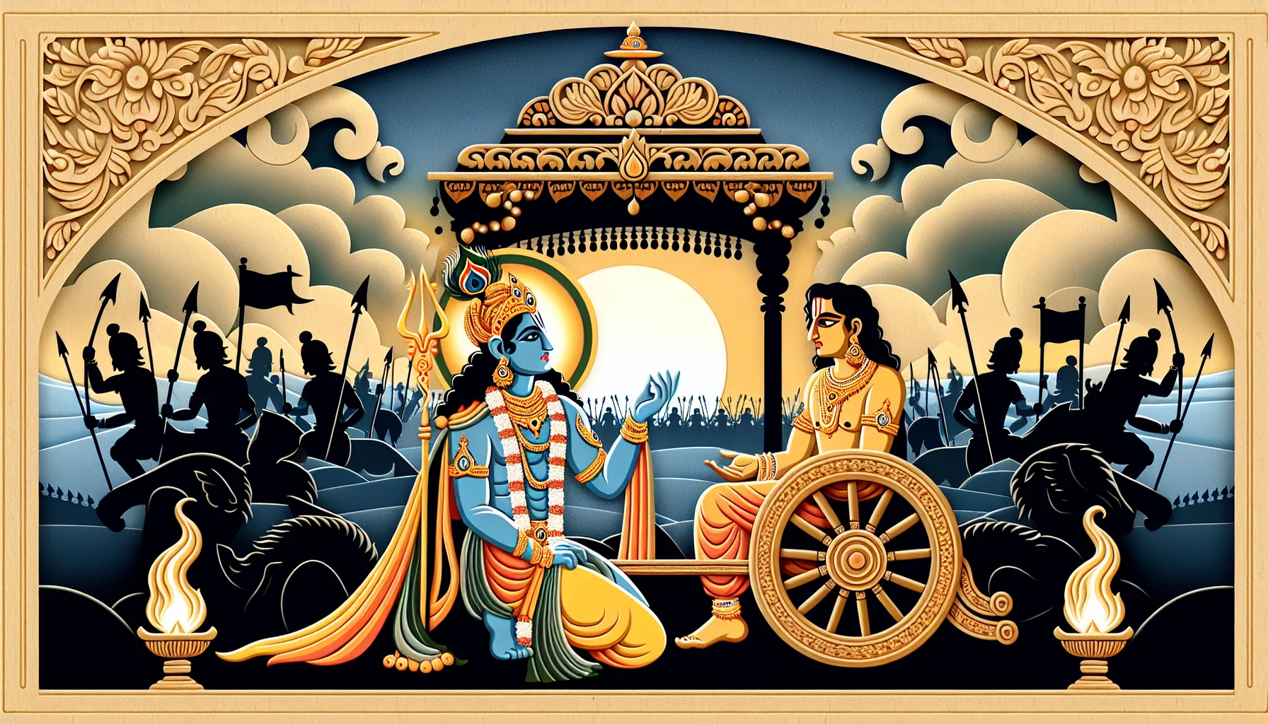 Sankhya Yogah - The Lord addresses Arjuna, expressing disbelief at Arjuna’s display of despondency in this crucial moment of battle. He highlights how this attitude is not befitting a warrior like Arjuna.